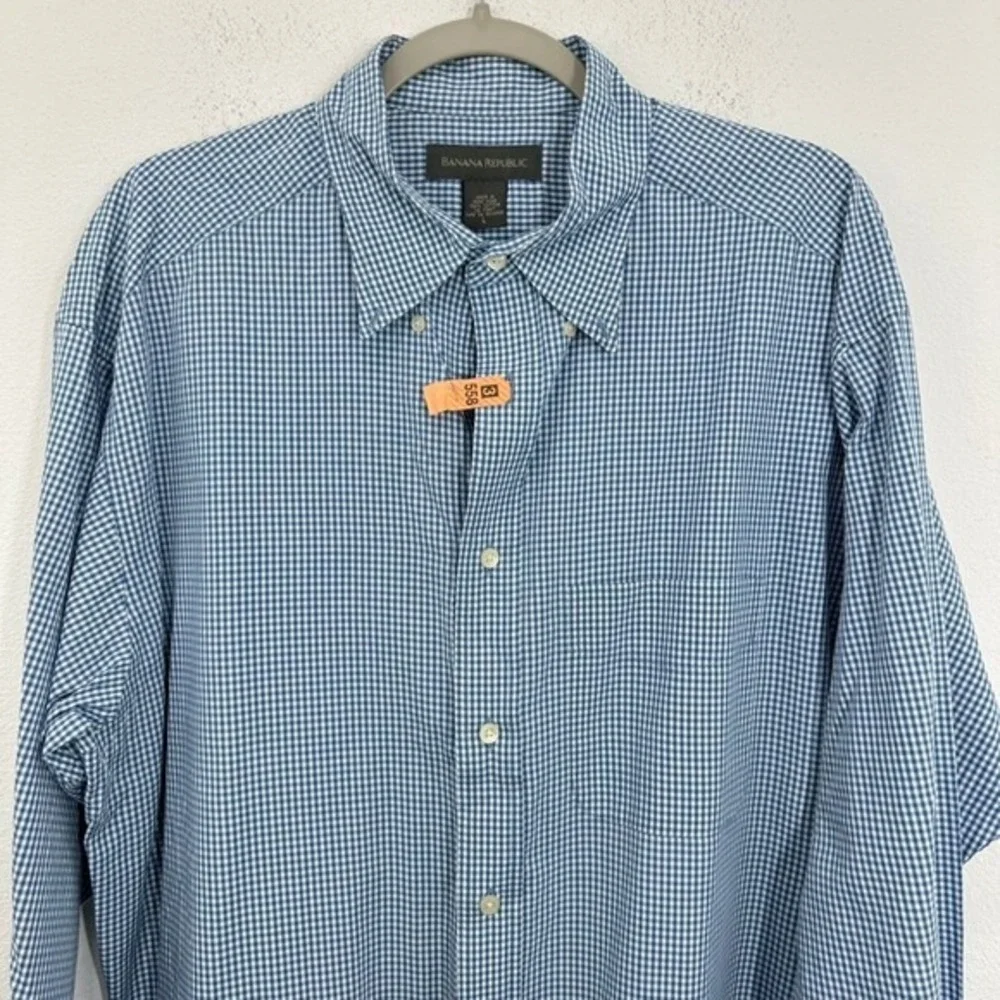 Banana‎ Republic Men's Large Blue Gingham Check Button Down Long Sleeve Shirt